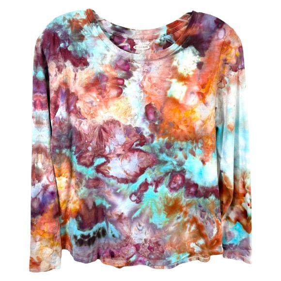 Old Navy‎ Small Top Handmade Tie Dye Long Sleeve Earthy Boho Artsy Grunge 1391 - Picture 2 of 10